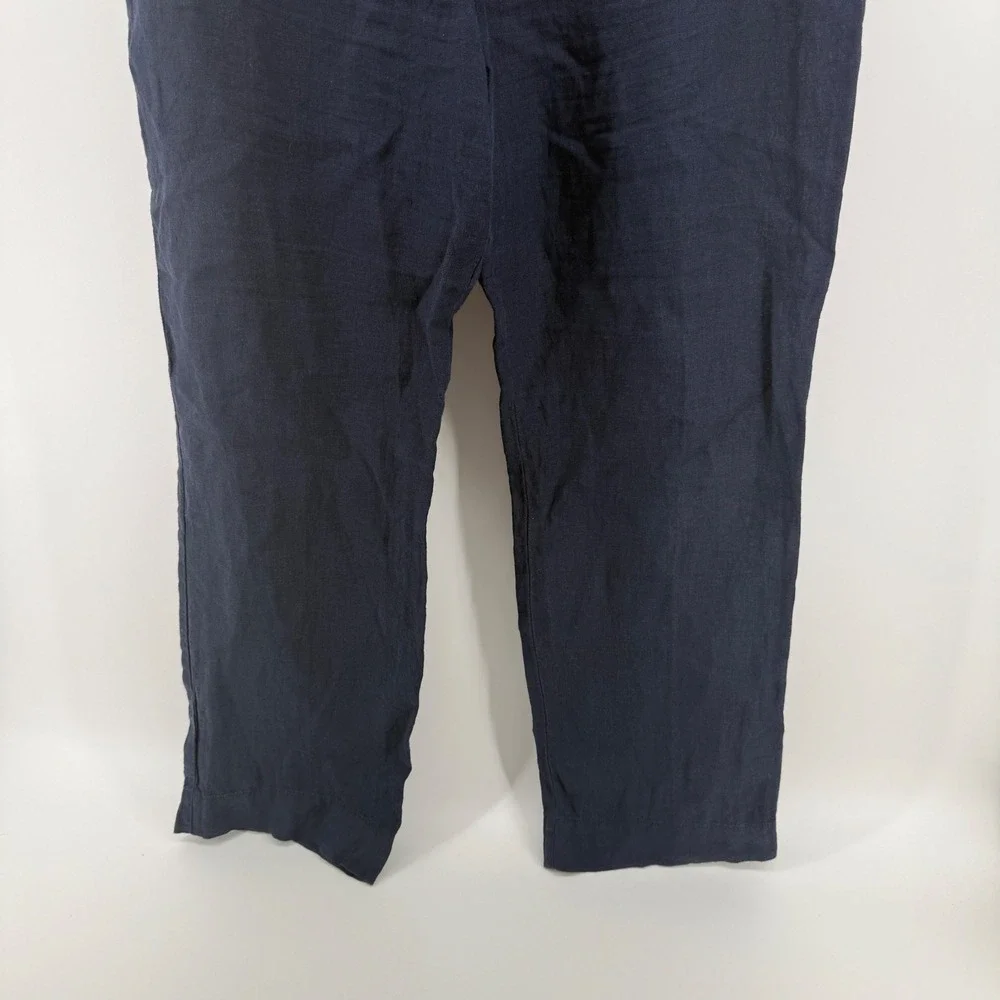 Lilly Pulitzer Navy Blue Linen Straight Leg Pants Womens Size‎ 16 Mid Rise